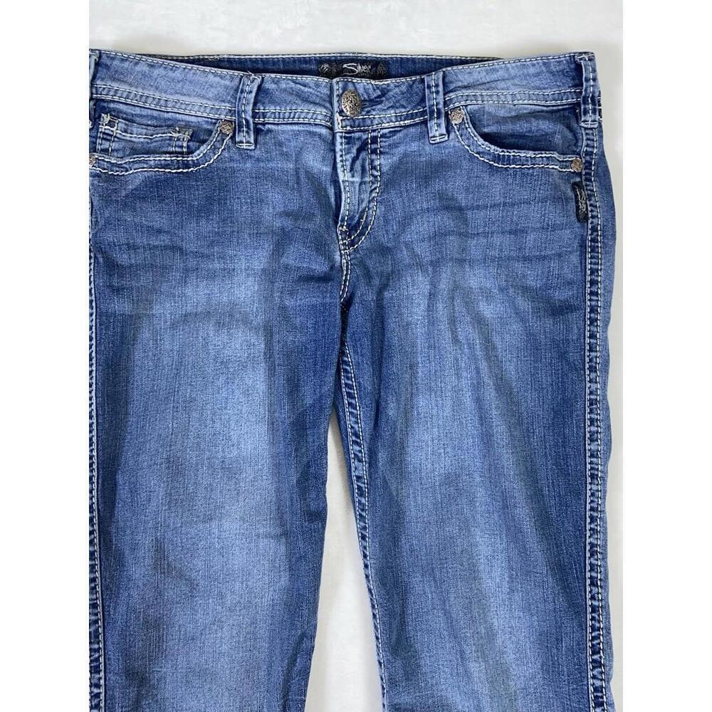 Silver Womens Twisted Surplus Boot Leg Jeans Blue Stretch Whiskered Denim 34x28 - Picture 3 of 14